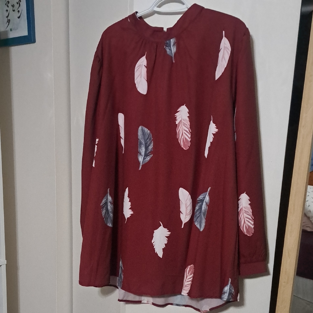 BloomChic Red Feather Print Blouse